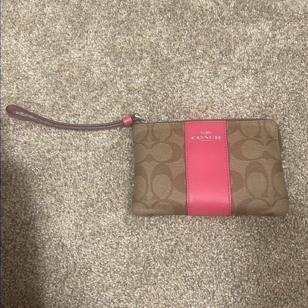 Coach Tan and Pink Wristlet